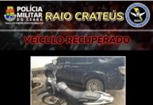 Motocicleta que havia sido tomada de assalto de entregar de pizza em Crateús, foi recuperada pelo raio