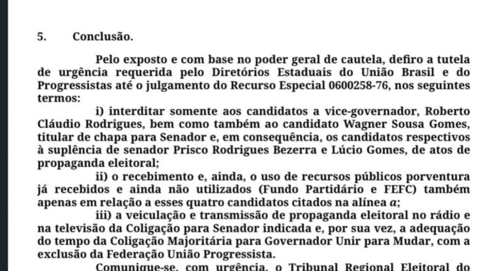 Liminar de ministro suspende apoio da: Federação União Progressista na chapa dede do •Ciro Gomes